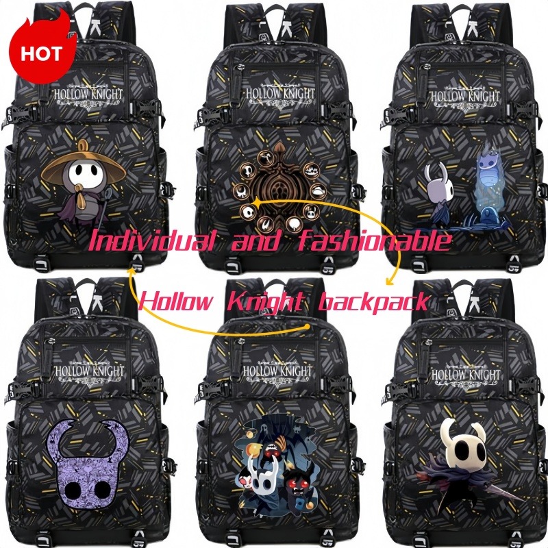 School Backpack Teen - Hollow Knight Rucksack, Anime-Cartoon-Persönlichkeit, große Kapazität,